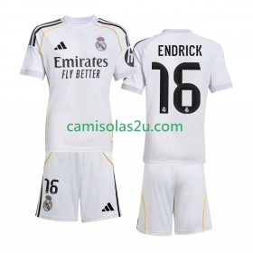 Camisolas de futebol Real Madrid Endrick 16 Criança Equipamento Principal 2025/26 Manga Curta